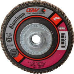 Camel Grinding Wheels - 36 Grit, 4-1/2" Disc Diam, 5/8-11 Center Hole, Type 27 Aluminum Oxide Flap Disc - 13,300 Max RPM, Polyester Backing, Arbor Attaching System, Coated - USA Tool & Supply