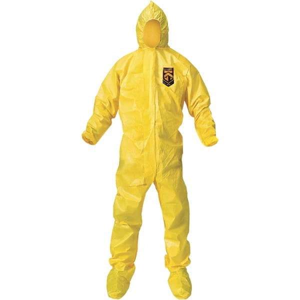 KleenGuard - Size M PE Film Chemical Resistant Coveralls - Yellow, Zipper Closure, Elastic Cuffs, with Boots, Bound Seams - USA Tool & Supply