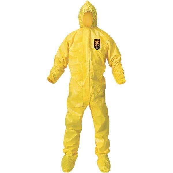 KleenGuard - Size L PE Film Chemical Resistant Coveralls - Yellow, Zipper Closure, Elastic Cuffs, with Boots, Bound Seams - USA Tool & Supply