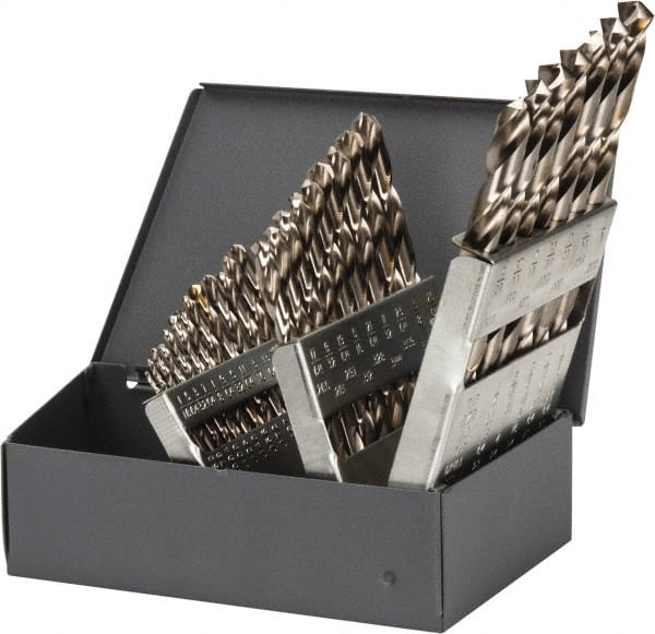Cleveland - 1/16 to 1/2", 135° Point, Bright Finish, High Speed Steel Jobber Length Drill Bit Set - USA Tool & Supply