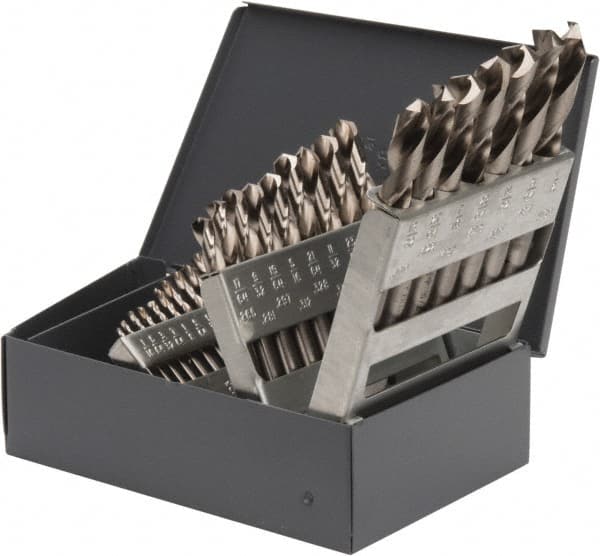 Cleveland - 1/16 to 1/2", 135° Point, Bright Finish, High Speed Steel Screw Machine Length Drill Bit Set - USA Tool & Supply