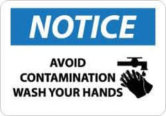 NMC - "Notice - Avoid Contamination - Wash Your Hands", 10" Long x 14" Wide, Aluminum Safety Sign - Rectangle, 0.04" Thick, Use for Restroom, Janitorial & Housekeeping - USA Tool & Supply