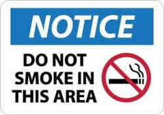 NMC - "Notice - Do Not Smoke in This Area", 10" Long x 14" Wide, Pressure-Sensitive Vinyl Safety Sign - Rectangle, 0.004" Thick, Use for Security & Admittance - USA Tool & Supply