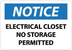 NMC - "Notice - Electrical Closet - No Storage Permitted", 10" Long x 14" Wide, Rigid Plastic Safety Sign - Rectangle, 0.05" Thick, Use for Accident Prevention - USA Tool & Supply