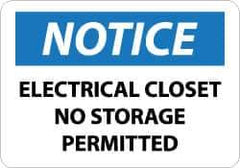 NMC - "Notice - Electrical Closet - No Storage Permitted", 10" Long x 14" Wide, Rigid Plastic Safety Sign - Rectangle, 0.05" Thick, Use for Accident Prevention - USA Tool & Supply
