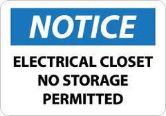 NMC - "Notice - Electrical Closet - No Storage Permitted", 10" Long x 14" Wide, Aluminum Safety Sign - Rectangle, 0.04" Thick, Use for Accident Prevention - USA Tool & Supply