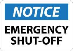 NMC - "Notice - Emergency Shut-Off", 10" Long x 14" Wide, Rigid Plastic Safety Sign - Rectangle, 0.05" Thick, Use for Accident Prevention - USA Tool & Supply