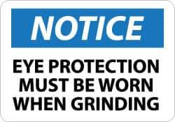 NMC - "Notice - Eye Protection Must Be Worn When Grinding", 10" Long x 14" Wide, Pressure-Sensitive Vinyl Safety Sign - Rectangle, 0.004" Thick, Use for Accident Prevention - USA Tool & Supply
