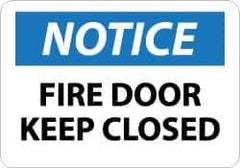 NMC - Notice - Fire Door - Keep Closed, Pressure Sensitive Vinyl Fire and Exit Sign - 14" Wide x 10" High - USA Tool & Supply