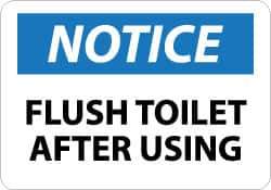 NMC - "Notice - Flush Toilet After Using", 10" Long x 14" Wide, Pressure-Sensitive Vinyl Safety Sign - Rectangle, 0.004" Thick, Use for Security & Admittance - USA Tool & Supply
