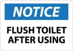 NMC - "Notice - Flush Toilet After Using", 10" Long x 14" Wide, Rigid Plastic Safety Sign - Rectangle, 0.05" Thick, Use for Restroom, Janitorial & Housekeeping - USA Tool & Supply