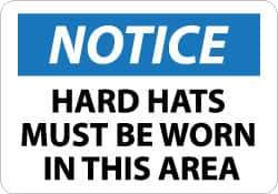 NMC - "Notice - Hard Hats Must Be Worn in This Area", 10" Long x 14" Wide, Rigid Plastic Safety Sign - Rectangle, 0.05" Thick, Use for Accident Prevention - USA Tool & Supply