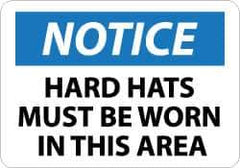 NMC - "Notice - Hard Hats Must Be Worn in This Area", 10" Long x 14" Wide, Pressure-Sensitive Vinyl Safety Sign - Rectangle, 0.004" Thick, Use for Accident Prevention - USA Tool & Supply