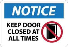 NMC - "Notice - Keep Door Closed at All Times", 10" Long x 14" Wide, Pressure-Sensitive Vinyl Safety Sign - Rectangle, 0.004" Thick, Use for Security & Admittance - USA Tool & Supply