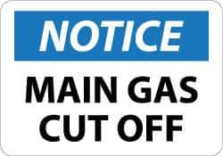 NMC - "Notice - Main Gas Cutoff", 10" Long x 14" Wide, Aluminum Safety Sign - Rectangle, 0.04" Thick, Use for Accident Prevention - USA Tool & Supply