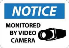 NMC - "Notice - Monitored by Video Camera", 10" Long x 14" Wide, Pressure-Sensitive Vinyl Safety Sign - Rectangle, 0.004" Thick, Use for Security & Admittance - USA Tool & Supply