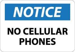 NMC - "Notice - No Cellular Phones", 10" Long x 14" Wide, Pressure-Sensitive Vinyl Safety Sign - Rectangle, 0.004" Thick, Use for Security & Admittance - USA Tool & Supply