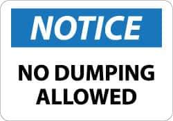 NMC - "Notice - No Dumping Allowed", 10" Long x 14" Wide, Pressure-Sensitive Vinyl Safety Sign - Rectangle, 0.004" Thick, Use for Security & Admittance - USA Tool & Supply