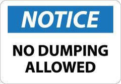 NMC - "Notice - No Dumping Allowed", 10" Long x 14" Wide, Aluminum Safety Sign - Rectangle, 0.04" Thick, Use for Security & Admittance - USA Tool & Supply