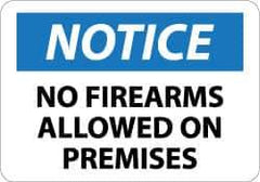 NMC - "Notice - No Firearms Allowed on Premises", 10" Long x 14" Wide, Pressure-Sensitive Vinyl Safety Sign - Rectangle, 0.004" Thick, Use for Security & Admittance - USA Tool & Supply