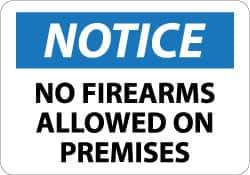 NMC - "Notice - No Firearms Allowed on Premises", 10" Long x 14" Wide, Aluminum Safety Sign - Rectangle, 0.04" Thick, Use for Security & Admittance - USA Tool & Supply