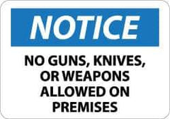 NMC - "Notice - No Guns, Knives or Weapons Allowed on Premises", 10" Long x 14" Wide, Pressure-Sensitive Vinyl Safety Sign - Rectangle, 0.004" Thick, Use for Security & Admittance - USA Tool & Supply