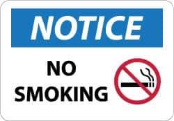 NMC - "Notice - No Smoking", 10" Long x 14" Wide, Pressure-Sensitive Vinyl Safety Sign - Rectangle, 0.004" Thick, Use for Accident Prevention - USA Tool & Supply