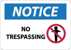 NMC - "Notice - No Trespassing", 10" Long x 14" Wide, Rigid Plastic Safety Sign - Rectangle, 0.05" Thick, Use for Security & Admittance - USA Tool & Supply