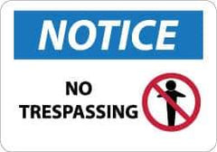 NMC - "Notice - No Trespassing", 10" Long x 14" Wide, Rigid Plastic Safety Sign - Rectangle, 0.05" Thick, Use for Security & Admittance - USA Tool & Supply