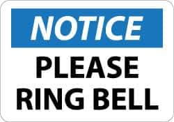 NMC - "Notice - Please Ring Bell", 10" Long x 14" Wide, Rigid Plastic Safety Sign - Rectangle, 0.05" Thick, Use for Accident Prevention - USA Tool & Supply