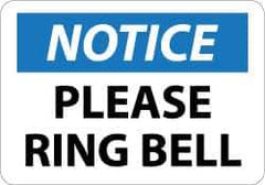 NMC - "Notice - Please Ring Bell", 10" Long x 14" Wide, Pressure-Sensitive Vinyl Safety Sign - Rectangle, 0.004" Thick, Use for Accident Prevention - USA Tool & Supply