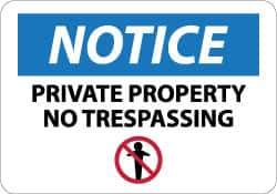 NMC - "Notice - Private Property - No Trespassing", 10" Long x 14" Wide, Pressure-Sensitive Vinyl Safety Sign - Rectangle, 0.004" Thick, Use for Security & Admittance - USA Tool & Supply