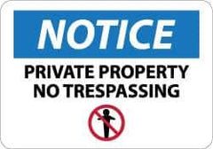 NMC - "Notice - Private Property - No Trespassing", 10" Long x 14" Wide, Pressure-Sensitive Vinyl Safety Sign - Rectangle, 0.004" Thick, Use for Security & Admittance - USA Tool & Supply