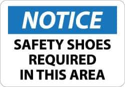NMC - "Notice - Safety Shoes Required in This Area", 10" Long x 14" Wide, Rigid Plastic Safety Sign - Rectangle, 0.05" Thick, Use for Accident Prevention - USA Tool & Supply
