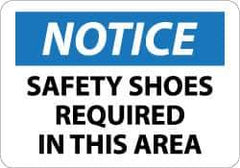 NMC - "Notice - Safety Shoes Required in This Area", 10" Long x 14" Wide, Rigid Plastic Safety Sign - Rectangle, 0.05" Thick, Use for Accident Prevention - USA Tool & Supply