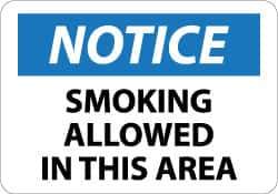 NMC - "Notice - Smoking Allowed in This Area", 10" Long x 14" Wide, Aluminum Safety Sign - Rectangle, 0.04" Thick, Use for Security & Admittance - USA Tool & Supply