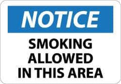 NMC - "Notice - Smoking Allowed in This Area", 10" Long x 14" Wide, Aluminum Safety Sign - Rectangle, 0.04" Thick, Use for Security & Admittance - USA Tool & Supply