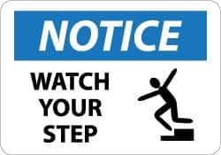 NMC - "Notice - Watch Your Step", 10" Long x 14" Wide, Aluminum Safety Sign - Rectangle, 0.04" Thick, Use for Accident Prevention - USA Tool & Supply