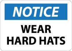 NMC - "Notice - Wear Hard Hats", 10" Long x 14" Wide, Rigid Plastic Safety Sign - Rectangle, 0.05" Thick, Use for Accident Prevention - USA Tool & Supply