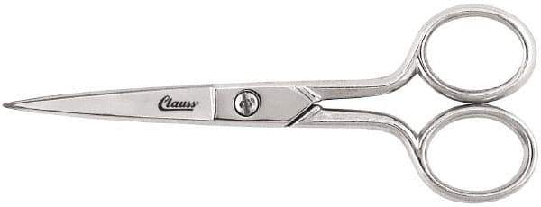 Clauss - 2" LOC, 5" OAL Chrome Plated Standard Scissors - Ambidextrous, Chrome Plated Straight Handle, For Sewing - USA Tool & Supply