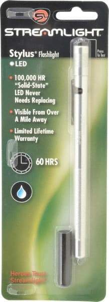 Streamlight - Blue LED Bulb, 2 Lumens, Mini Flashlight - Silver Aluminum Body, 3 AAAA Alkaline Batteries Included - USA Tool & Supply