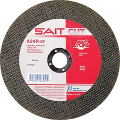 Sait - 8" 24 Grit Aluminum Oxide Cutoff Wheel - 3/32" Thick, 5/8" Arbor, 7,600 Max RPM, Use with Circular Saws - USA Tool & Supply