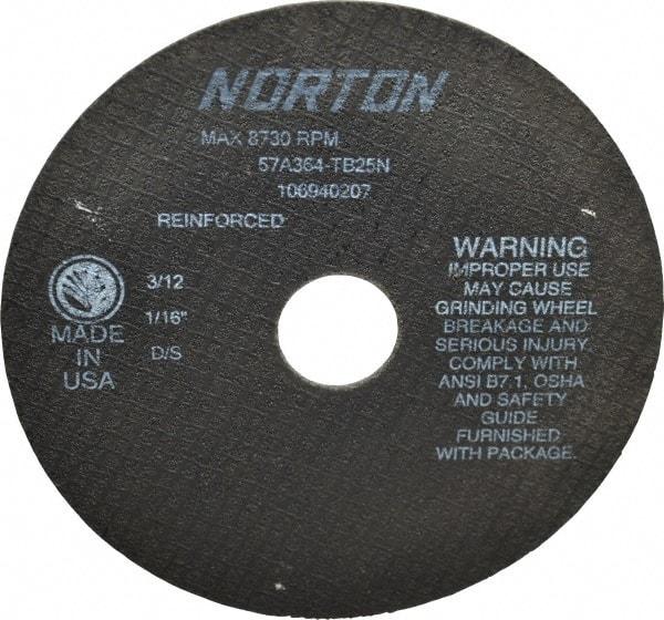 Norton - 7" 36 Grit Aluminum Oxide Cutoff Wheel - 1/16" Thick, 1-1/4" Arbor, 8,730 Max RPM, Use with Stationary Grinders - USA Tool & Supply