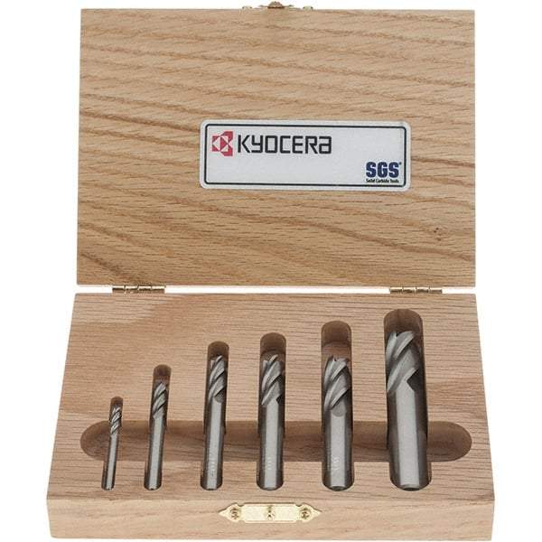 SGS - 1/8 to 1/2", 4 Flute Square End Mill Set - Uncoated, Solid Carbide, Single End, 1/8, 3/16, 1/4, 5/16, 3/8, 1/2" Shank Diam, Centercutting - USA Tool & Supply