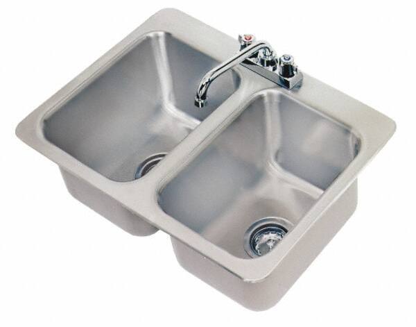 Advance Tabco - 10" Long x 14" Wide Inside, 2 Compartment, Stainless Steel Stainless Steel Drop In Sink - 20 Gauge, 24-7/8" Long x 18-1/2" Wide Outside, 10" Deep - USA Tool & Supply