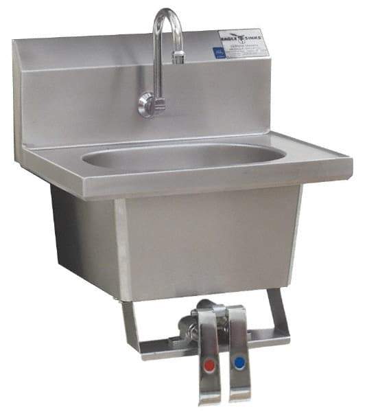 Eagle MHC - 13-1/2" Long x 9-3/4" Wide Inside, 1 Compartment, Stainless Steel Stainless Steel Hands Free Hand Sink - 20 Gauge, 18-7/8" Long x 14-3/4" Wide x 14-1/4" High Outside, 6-3/4" Deep - USA Tool & Supply