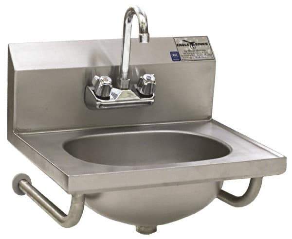 Eagle MHC - 13-1/2" Long x 9-3/4" Wide Inside, 1 Compartment, Stainless Steel Stainless Steel Hand Sink-Tubular Wall Mounted - 20 Gauge, 18-7/8" Long x 14-3/4" Wide x 14-1/4" High Outside, 6-3/4" Deep - USA Tool & Supply