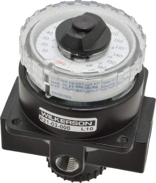 Wilkerson - 3/8 NPT Port, 180 CFM, Zinc Dial Air Regulator - 5 to 160 psi Range, 300 Max psi Supply Pressure, 1/4" Gauge Port Thread, 3.2" Wide x 4.19" High - USA Tool & Supply