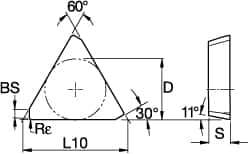 Kennametal - TPKN43 Grade KCK15 Carbide Milling Insert - TiN/TiCN/Al2O3 Finish, 3/16" Thick, 1/2" Inscribed Circle - USA Tool & Supply