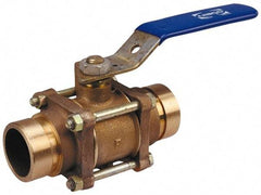 NIBCO - 2-1/2" Pipe, Full Port, Bronze Standard Ball Valve - 3 Piece, Inline - One Way Flow, Grooved x Grooved Ends, Lever Handle, 600 WOG, 200 WSP - USA Tool & Supply